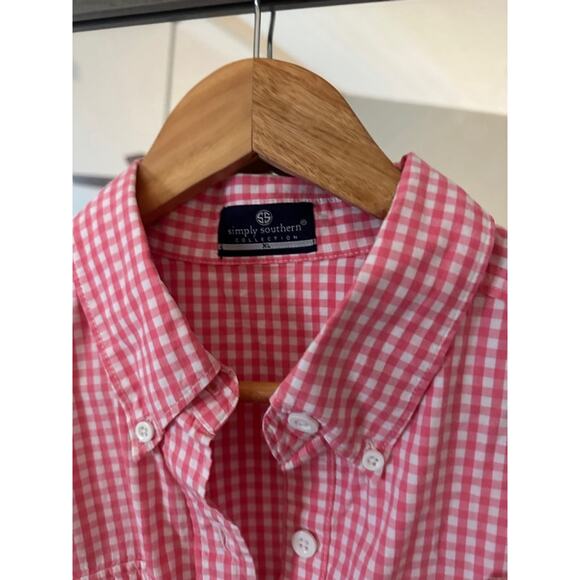 Simply Southern Button Down Shirt Pink Gingham XL - Picture 5 of 6